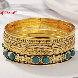 18k Gold Plated Turquoise Bangle Set New